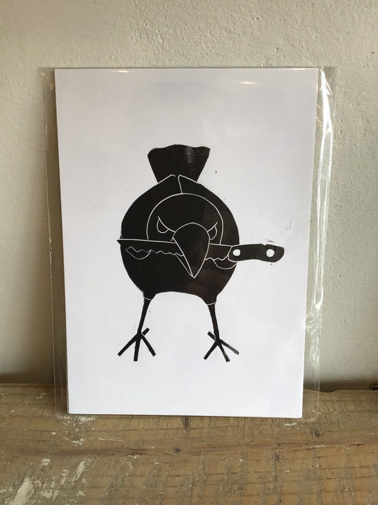 Angry Crow A5 Lino Print by Danielle House