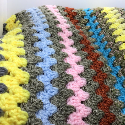 Crochet Blanket By Nancy - Large Grey/Rainbow