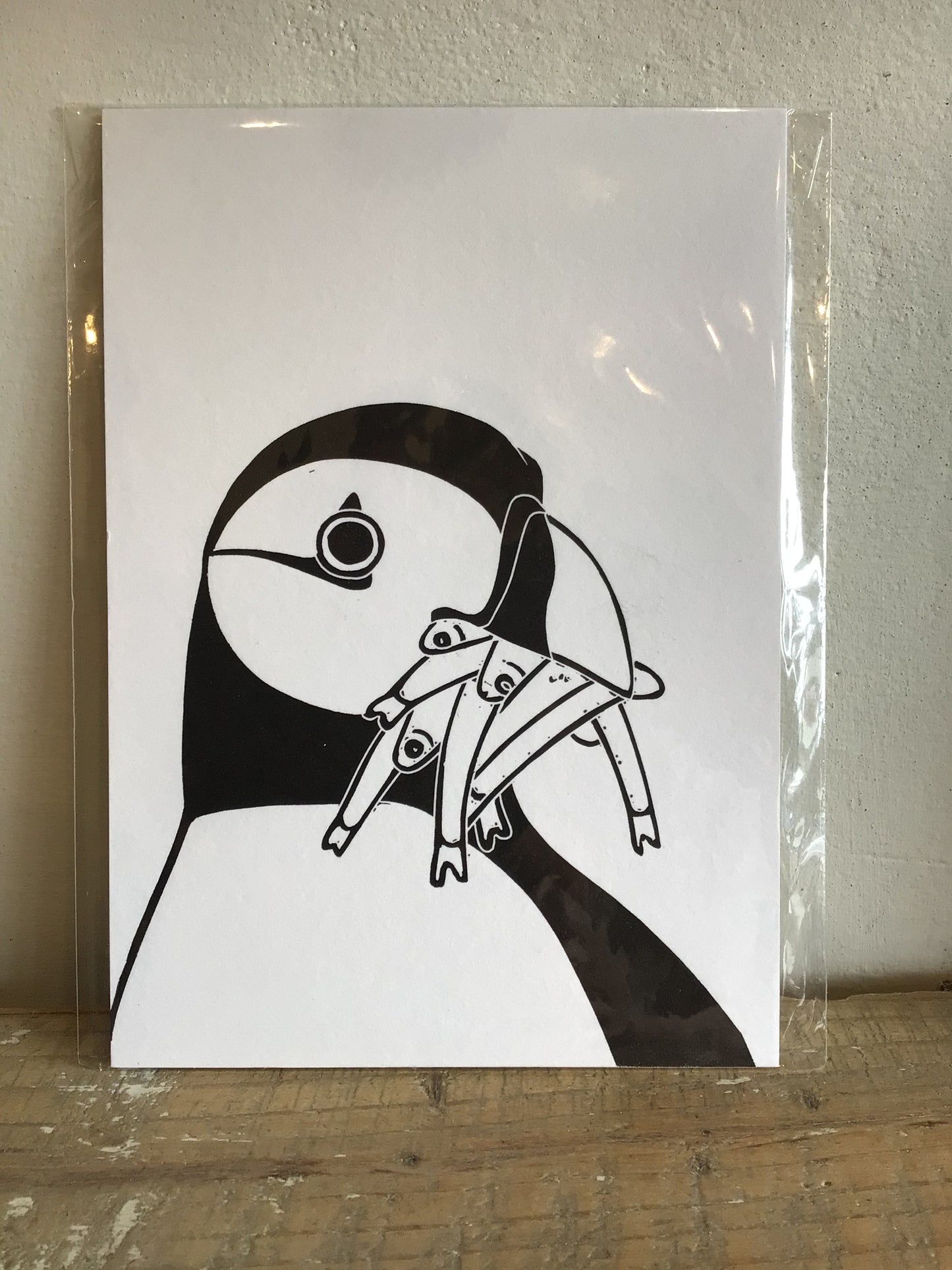 Hungry Puffin A5 Lino Print by Danielle House