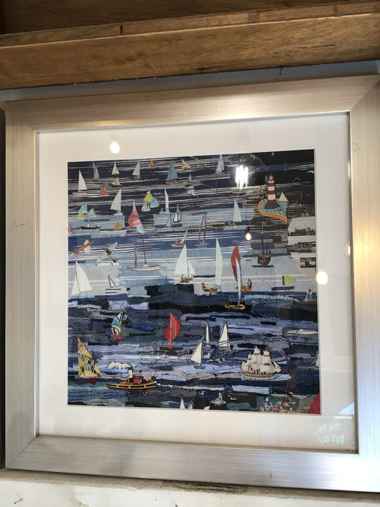 Print of “Boats” a Mixed Media Collage by Denise Doggett