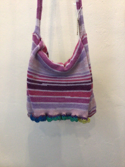 Hand Knitted Bag - Pink & Rainbow by Hermione Crowe