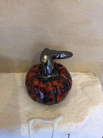 Ceramic red and black spotty pumpkin
