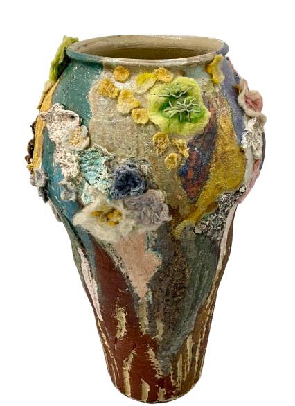 Frosted fused gold speck lichen vessel