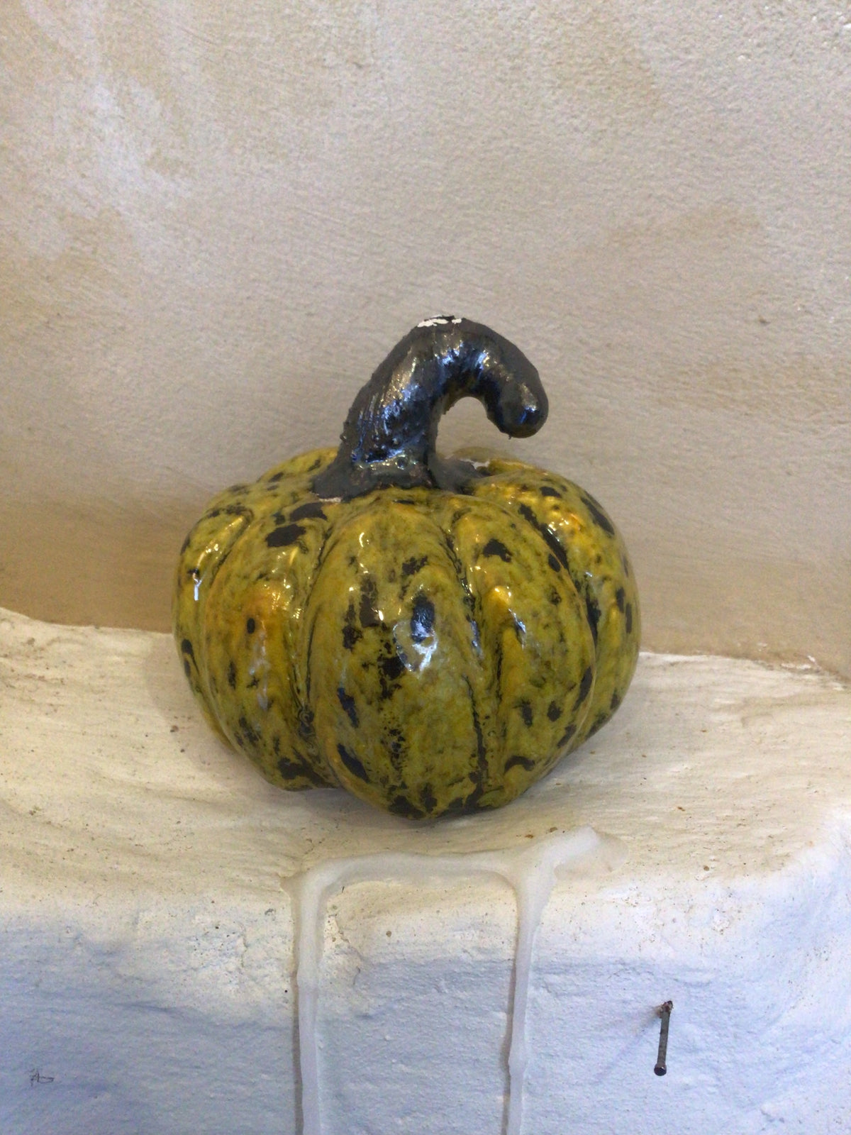 Ceramic yellow and black spotty pumpkin