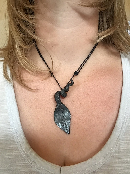 Hand forged leaf pendant