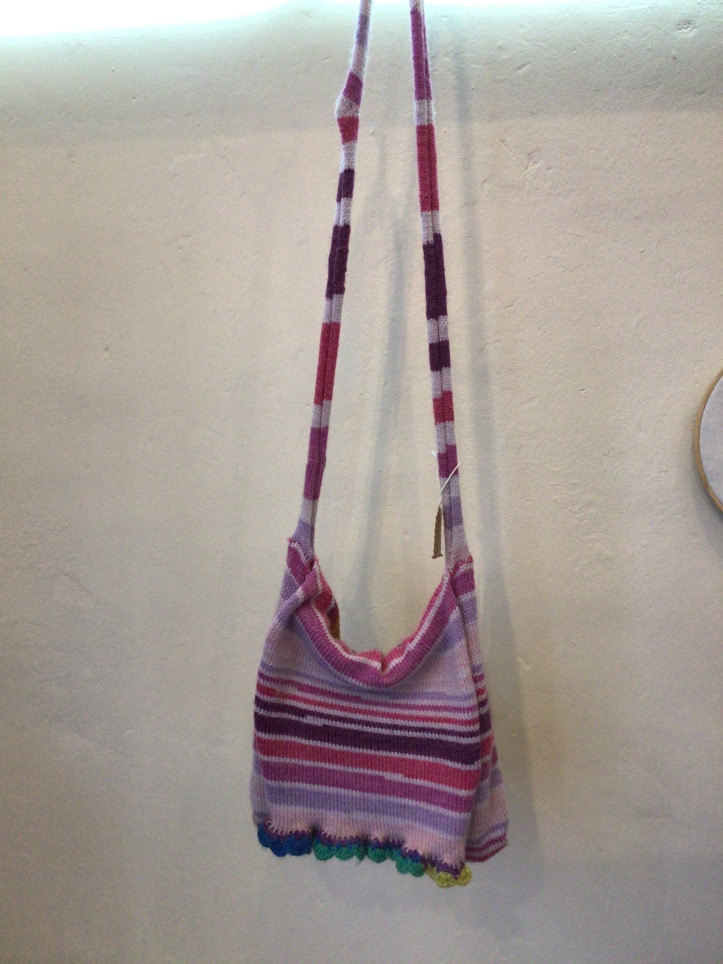 Hand Knitted Bag - Pink & Rainbow by Hermione Crowe